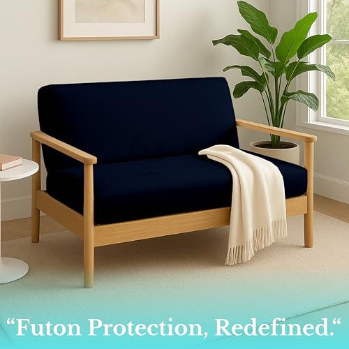 VianNest 600TC Armless Futon Covers Queen Size Pure Cotton Zippered Sofa Bed Slipcover, Machine Washable Couch Protector for Sleeper Sofas & Futons (Navy Blue) VianNest