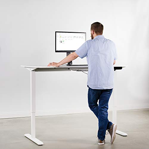 VIVO Electric Height Adjustable 63 x 32 inch Memory Stand Up Desk, White Table Top, White Frame, Touch Screen Preset Controller, 2E Series, DESK-KIT-2E1W - WoodArtSupply