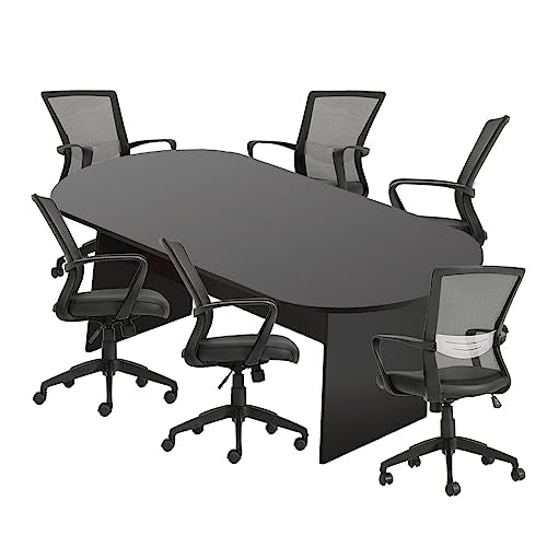 GOF 6FT, 8FT, 10FT Conference Table & Chair (G10705B) Set, Dark Cherry, Espresso, Artisan Grey, Mahogany, Walnut (8ft Table with 6 Chairs, Espresso) GOF