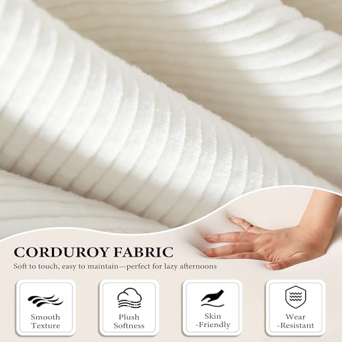 AUGOP Boneless Couch Folding Couches for Living Room Sofa, Futon Sofa Bed with Sleeper Sofa, Futon Couch with Fixed-Shape Oversized Corduroy Upholstered (White, 81 Inches) AUGOP