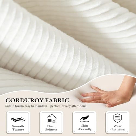 AUGOP Boneless Couch Folding Couches for Living Room Sofa, Futon Sofa Bed with Sleeper Sofa, Futon Couch with Fixed-Shape Oversized Corduroy Upholstered (White, 81 Inches) AUGOP