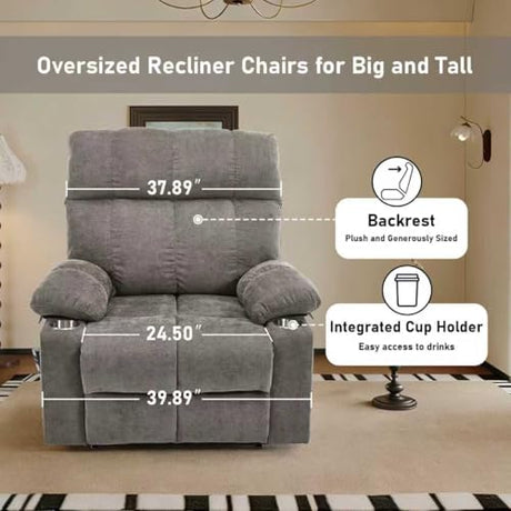 RHHVVR Oversized Recliner Electric Lift Chair, Power Lift Recliner for Big and Tall, 180° Lay-Flat and Assisted Standing, Extra Large Sofa with 8-Point Massage & Heating, Medium-Soft, Gray RHHVVR
