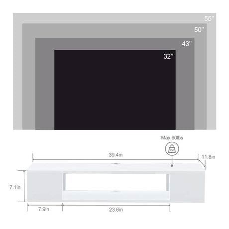 GHC Floating TV Stand, Wall Mounted Entertainment Center and Cabinet Shelf, Media Console for DVD Player, Space-Saving Under TV Shelf for Bedroom, Living Room (White) GHC