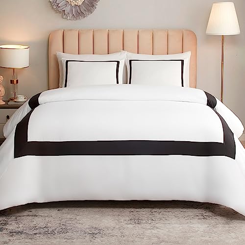 OSVINO Hotel Duvet Cover Set Queen Size 3Pcs Black Line Pattern Bedding Collection Ultra Soft Breathable Duvet Cover with Pillowcases OSVINO