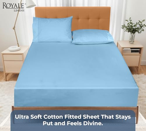 Royale Linens 100% Organic Cotton Fitted Sheet - Percale Weave - Super Soft Deep Pocket Bottom Sheets - Lake Blue Elastic Sheet Full Size - Full Fitted Sheets Only - (54"x75"+15", Lake Blue) ROYALE LINENS