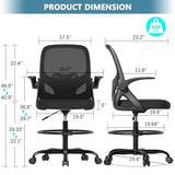 Kensaker Tall Drafting Chair with Footrest Ring for Home and Work, Ergonomic Home Desk Office Chair with Flip up Arms and Lumbar Support, Extended Height Executive Desk Office(Black) Kensaker