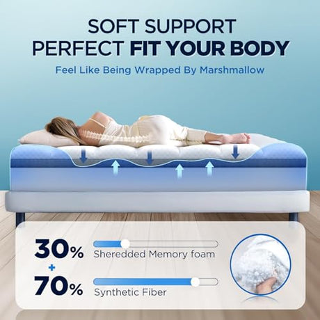 Premium Memory Foam Mattress Topper King for Ultra Comfort, 2 Inch Plush Pillow Top King Mattress Topper with Breathable Air Mesh Sides, Soft Mattress Pad Cover with Deep Pocket Fits 6-21" Mattress Biteany