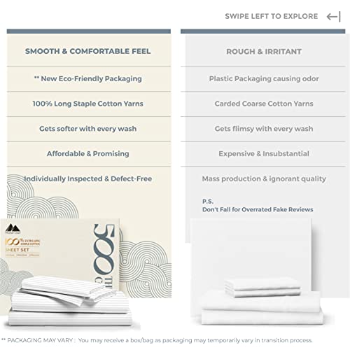 Mayfair Linen 100% Cotton Striped Sheets King Size Bed Set - 500 Thread Count Damask Sheets King Size 4 PC Set (White Stripe), Soft, Cooling, Sateen Weave Hotel-Quality 16" Deep Pocket Bedsheet Mayfair Linen