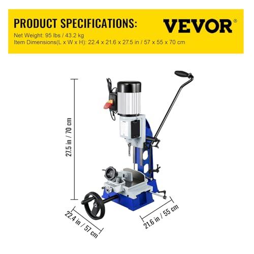 VEVOR Woodworking Mortise Machine, 1/2 HP 1700RPM Powermatic Mortiser, With Movable Work Bench Benchtop Mortising Machine, For Making Round Holes Square Holes Or Special Square Holes In Wood - WoodArtSupply