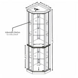 70"H Dark Cherry Corner Lighted Curio Cabinet - Glass Display Case for Living Room, Wine & Bar Glass Storage, Light Included JIJIWANG