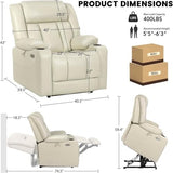UOPYNE Dual Motor Oversized Power Lift Recliner Chair Elderly Heavy Duty Leather Capacity Heated Massage Lay Flat Big Tall Cup Holders Cream White Upholstered Comfort Lounge Sofa UOPYNE