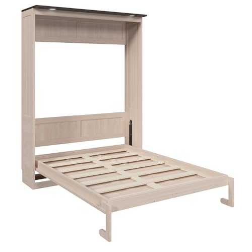 SOFTSEA Queen Size Murphy Bed with LED Lights, Space-Saving Foldable Wall Bed Cabinet for Bedroom, Home Office & Guest Room, Beige SOFTSEA
