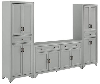 Crosley Furniture Tara 3-Piece Sideboard and Pantry Set, Distressed Gray - WoodArtSupply