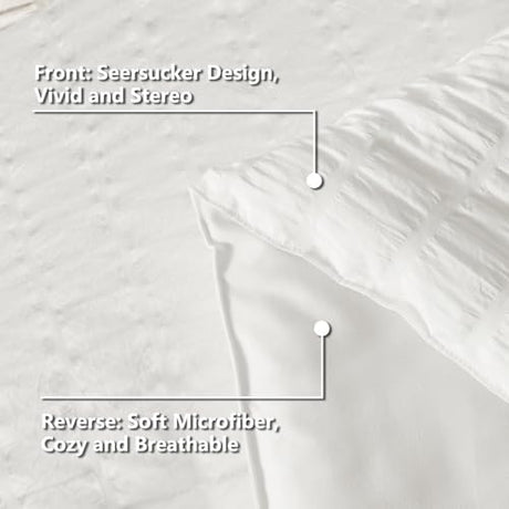 CozyLux Twin Comforter Set with Sheets 5 Pieces, White Seersucker Textured Bed in a Bag for Girls, Luxury Soft Bedding Set with Down Alternative Comforter, Sheets, Pillowcase & Sham for All Seasons CozyLux