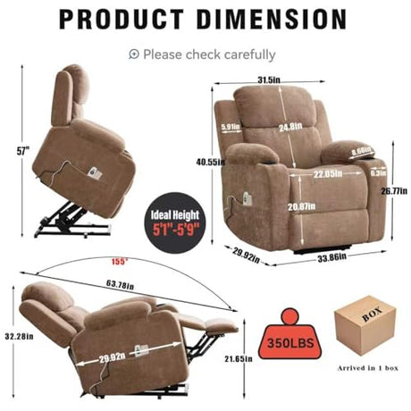 Eafurn Power Lift Recliner Chair for Elderly with Massage and Heat, Heavy Duty Electric Living Room Reclining Chair with 8-Point Vibration & Lumbar Heating, Dual USB Ports, 2 Cup Holders Eafurn