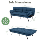 MUUEGM 71-Inch Futon Sofa Bed, Convertible Loveseat Sleeper | Modern Blue Linen Fabric | Adjustable Couch for Living Room & Small Spaces MUUEGM