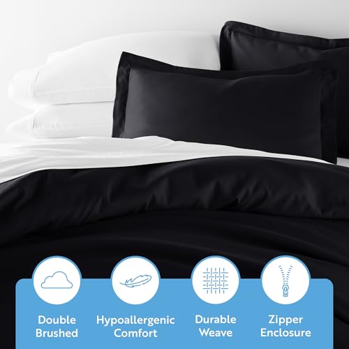 ienjoy Home Beckham Luxury Soft Brushed 1800 Series Microfiber Duvet Cover Set - Hypoallergenic, TWIN, Black Linen Market