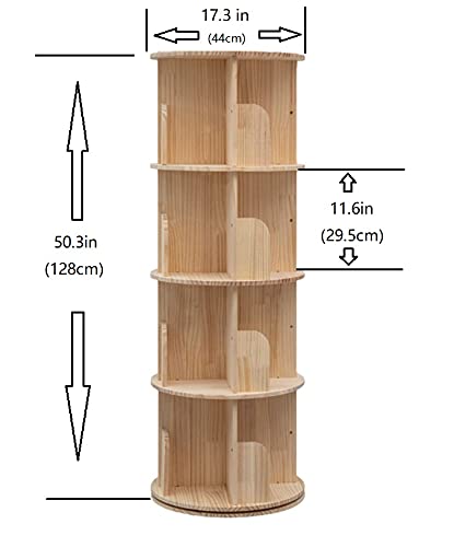 360° Rotating 4-Tier Solid Wood Bookshelf for Kids & Adults - Space-Saving Floor Organizer Heehee