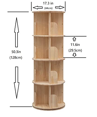 360° Rotating 4-Tier Solid Wood Bookshelf for Kids & Adults - Space-Saving Floor Organizer - WoodArtSupply