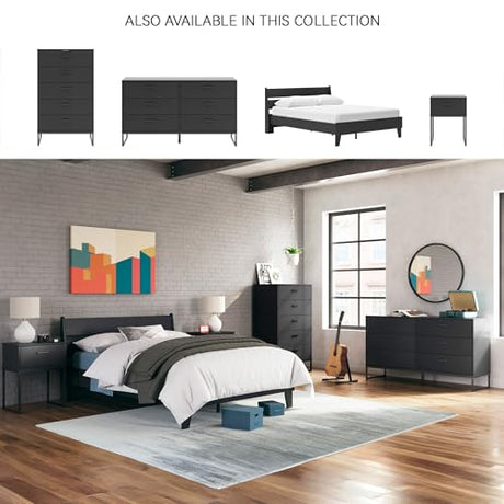 Signature Design by Ashley Socalle Casual Contemporary Chest of Drawers with Dark Pewter Hardware and Metal Legs, 5 Drawers, Wood, 50.67" High, Matte Black Signature Design by Ashley
