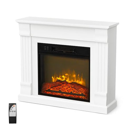 Bonnlo 32''W Freestanding Electric Fireplace Stove w/Remote & Timer, Realistic Fake Fireplace Heater w/ 6 Flame Colors, 5 Flame Brightness & Wood Mantel for Indoor Home Bedroom Living Room, 1400W Bonnlo