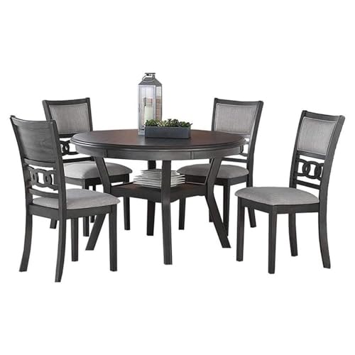 New Classic Furniture Gia 5-Piece Round Dining Set with 1 Dining Table and 4 Chairs, 47-Inch, Gray New Classic Home Furnishings