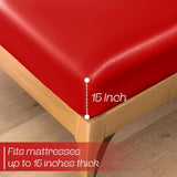 VACVELT 2-Piece Satin Fitted Sheet Set Twin Size, Red Bottom Bed Sheet with 1 Pillowcase, Similar to Silk Sheets, Luxury & Silky Bedding Set, 15 Inch Deep Pocket VACVELT