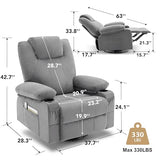 Weture Swivel Rocker Recliner Chair with Heat and Massage, 360 Degree Swivel Recliner Chair with Cup Holders and USB Port, Big Oversized Rocking Single Sofa for Living Room (Fabric, Cloud Grey)