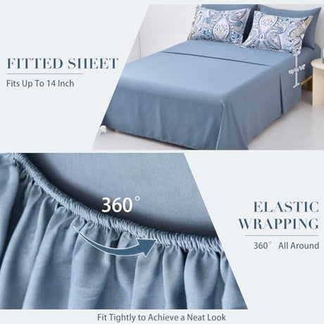 Drucon Blue Paisley Comforter Set Queen, 7 Pieces Bed in a Bag Boho Comforter Soft Microfiber Blue Paisley Bedding(1 Comforter, 1 Flat Sheet, 1 Fitted Sheet, 2 Pillow Shams, 2 Pillowcases) Drucon