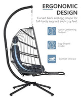 SWITTE Egg Chair Outdoor with Footrest & Stand, Indoor Wicker Hanging Egg Swing Hammock Chair with Cushion for Patio, Bedroom, Garden - Dark Gray