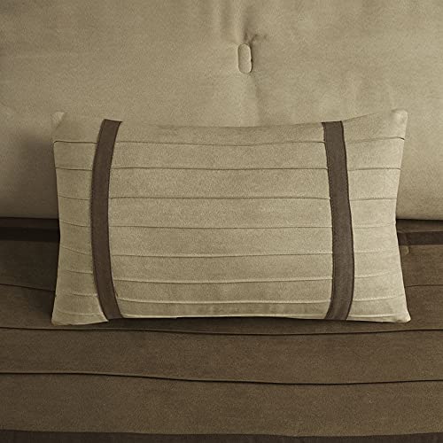 Madison Park Palmer Comforter Set - Faux Suede Design, Striped Accent, All Season Down Alternative Bedding, Matching Shams, Decorative Pillow, Bed Skirt, King (104 in x 92 in), Natural 7 Piece Madison Park