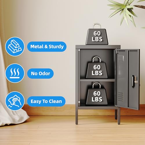 SUPEER 24.4" H Metal Locker Storage Cabinet with Adjustable Shelf, 1 Door Small Storage Cabinet with Adjustable Leveling Foot for Home,Office, Kids Locker,Assembly Required,Balck SUPEER