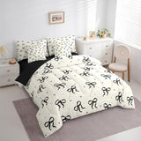 Erosebridal Black and Beige Bow Comforter Set with Sheets Teen Girls Coquette Bow Twin Size Bedding Modern Fashion Bed in A Bag 7-Piece for Women Minimalists Aesthetic Bowknot Bed Collections Erosebridal