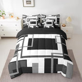 Erosebridal 7Pcs Black and White Full Comforter Set for Minimalist,Black Gray Modern Geometric Bed in A Bag,Abstract Geometric Modern Bedding with Bed Sheets,Mid Century Modern Fashion Quilt Erosebridal