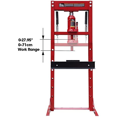 BIG RED ATY20011R Torin Steel H-Frame Hydraulic Garage/Shop Floor Press with Stamping Plates, 20 Ton (40,000 lb) Capacity, Red - WoodArtSupply