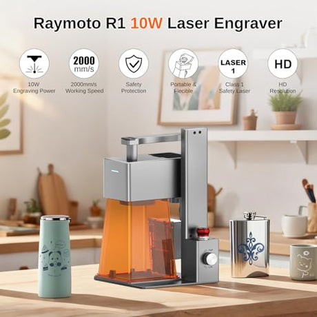 Raymoto 10W Laser Engraver Machine, Portable and Handheld Laser Engraving Machine, 0.08mm Precision & 2000mm/s Lightning Speed Ultra HD Laser Engraver Machines for Wood, Leather, Acylic ect., 10000mW Raymoto