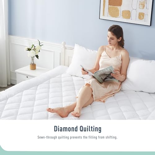 HOMTEC King Mattress Pad Cotton Mattress Pad Cover Quilted Mattress Cover 18-22" Deep Pocket Mattress Protector King Size Thin Down Alternative Filling Noiseless & Breathable HOMTEC