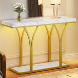 YITAHOME Gold Console Table with LED Lights, White and Gold Entryway Table, Modern Narrow Sofa Side Foyer Accent Table with Faux Marble Top Luxury for Entry Way, Hallway, Living Room YITAHOME