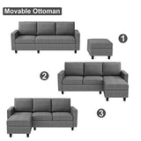 HONBAY Convertible Sectional Sofa, Convertible L Shaped Couch with Reversible Chaise, Sectional Couch for Small Space Apartment, Grey HONBAY
