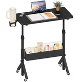 ErGear Mobile Standing Desk with Wheels, Adjustable Height 28.3″ to 46.3″, Rolling Laptop Cart with Cup Holder, Storage Basket, Computer & Pen Slot, Home Office Stand Up Desk, Black (31.5″ x 15.75″) ErGear