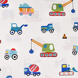 J-pinno Build Construction Engineering Vehicle Cars Trucks Crane Digger Cartoon 100% Cotton Twin 3 Pieces Sheet Set Decoration Kids Boys Children Flat Sheet + Fitted Sheet + Pillowcase Bedding Set J-pinno