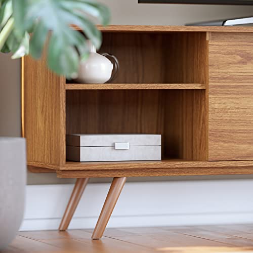 COLIBRI | Omega - Modern TV Stand up to 75-inch | Mid-Century Entertainment Center, Media Console, Wood TV Stand, Cabinet with Storage, 2 Swing Doors, Engineered Wood, Brown Wood, Brazilian Furniture