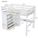 Loft Bed Full Size with Built-in Wardrobe, Desk, Storage Shelves and Drawers, Solid Wood Loft Bed Frame for Kids Teens Adults (White) BEDGJH