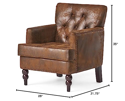 Christopher Knight Home Malone Tufted Club Chair, Brown 28D x 29.5W x 33.5H Inch Christopher Knight Home