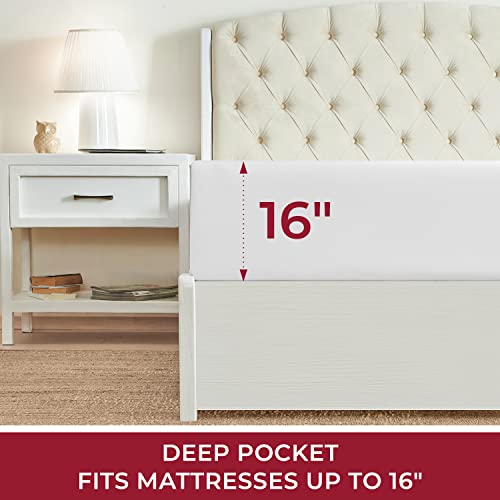 Mellanni Twin Fitted Sheet - Iconic Collection Bedding Sheets with up to 16 inch Deep Pocket - Soft & Cooling - Fade & Stain Resistant - 1 PC (Twin, White) Mellanni