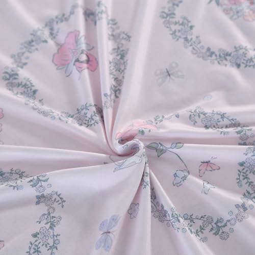 MAG 3Pcs with 1 Microfiber Jersey Knit Comforter+2 Pillowcae,Pink Floral Queen Comforter Set,All Season Garden Style Flower Bedding Set Queen Size for Girls Boys Kids,Elastic and Breathable Soft. MAG