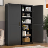 risuoge Metal Locker Cabinet, 19.7’’W Narrow Lockable Single Bathroom Storage Cabinet, File Cabinet with Lock and Adjustable Shelves for Living Room, Home Office, Kitchen, Black risuoge