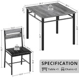 IRONCK Dining Table Set for 2, Small Kitchen Table with Upholstered Chairs for Kitchen & Dining Room, Compact Dining Set for Small Spaces, Gray IRONCK
