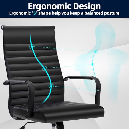 Haranuo Conference Room Chairs, Ergonomic Executive Office Chair, Ribbed Leather Desk Chair with Lumbar Support, Adjustable Height Mid-Back Swivel Chair with Padded Seat Haranuo