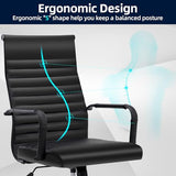 Haranuo Conference Room Chairs, Ergonomic Executive Office Chair, Ribbed Leather Desk Chair with Lumbar Support, Adjustable Height Mid-Back Swivel Chair with Padded Seat Haranuo
